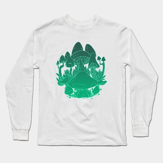 Mushroom Floor Earth Green Long Sleeve T-Shirt by mbarts.studio